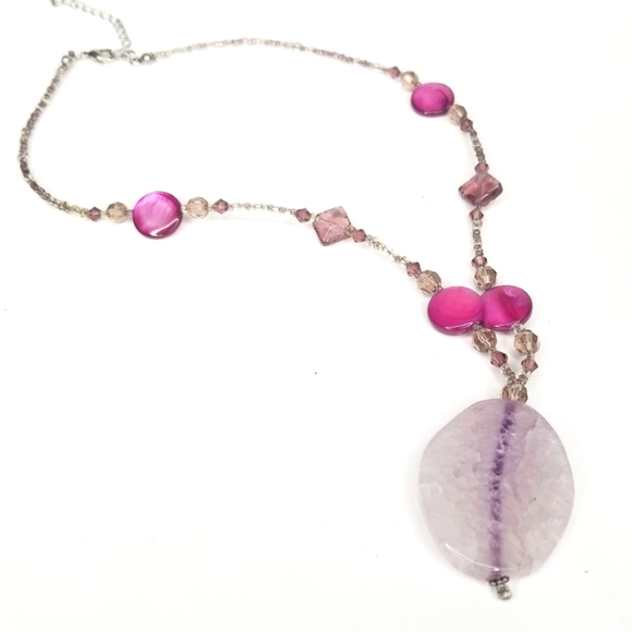 Pink Quartz Pendant Necklace EUC - Picture 6 of 12